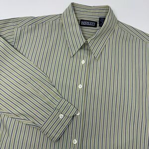 Lands' End Shirt Womens 18 Beige Blue Striped‎ Button Down Long Sleeve Classic